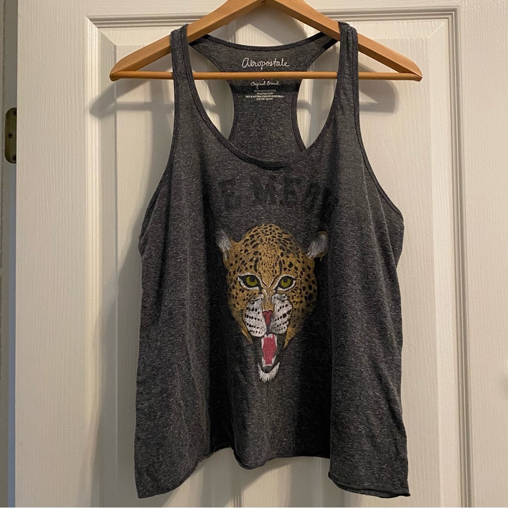 Aeropostale Charcoal Leopard Racerback Tank Top - Y2K Rock Graphic Design - L